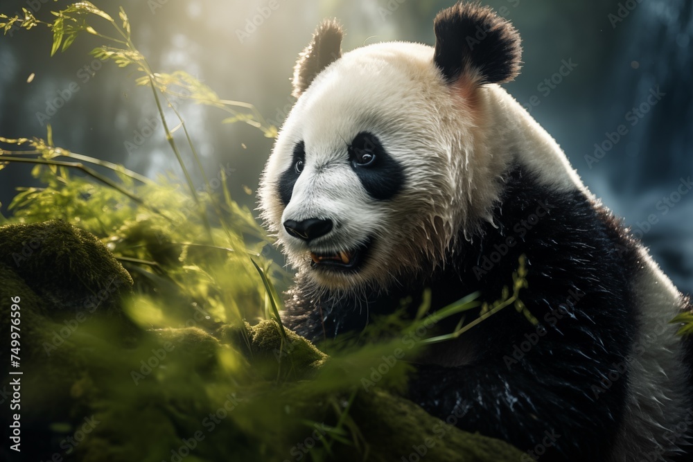 Fototapeta premium A cute panda with black and white fur 