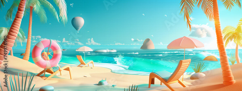 A 3D rendering illustration of summer banner at sea on vacation.