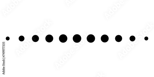 Dot line. Dotted divider pattern. Circle point pattern. Black graphic design element. Geometric simple dashed line. Wavy point stroke. Vector illustration isolated on white background.