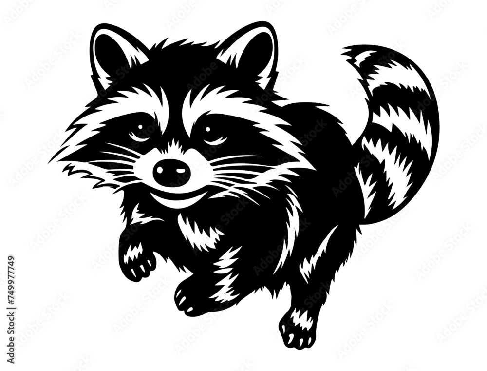 A raccoon running quickly. black vector design against white background 