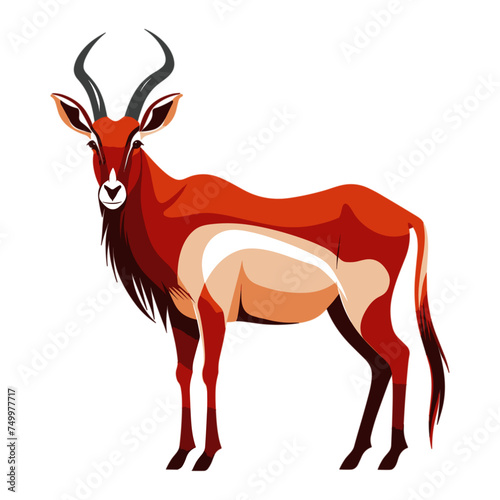 A Red hartebeest  and black animal stands prominently on top of a plain white surface. vector design against white background, vector design against white background  photo