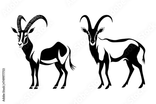 Two Sable antelope  standing together, black vector design against white background 