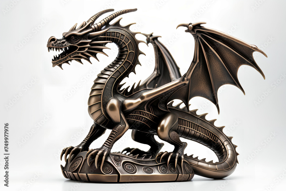 Obraz premium Bronze Dragon figurine. Isolated on white background.