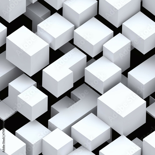 Abstract 3D cubes  Seamless white pattern. Endless background.
