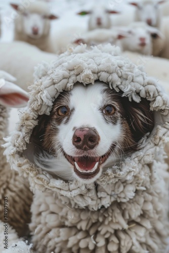 Dog disguised as a sheep, cute funny. photo