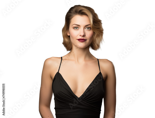 gorgeous woman in party cocktail dress with makeup, ready for celebration