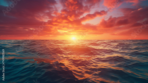 A beautiful sunset over the horizon at sea