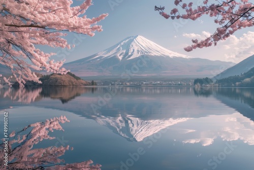 Majestic Mount Fuji covered in a blanket of cherry blossoms. 