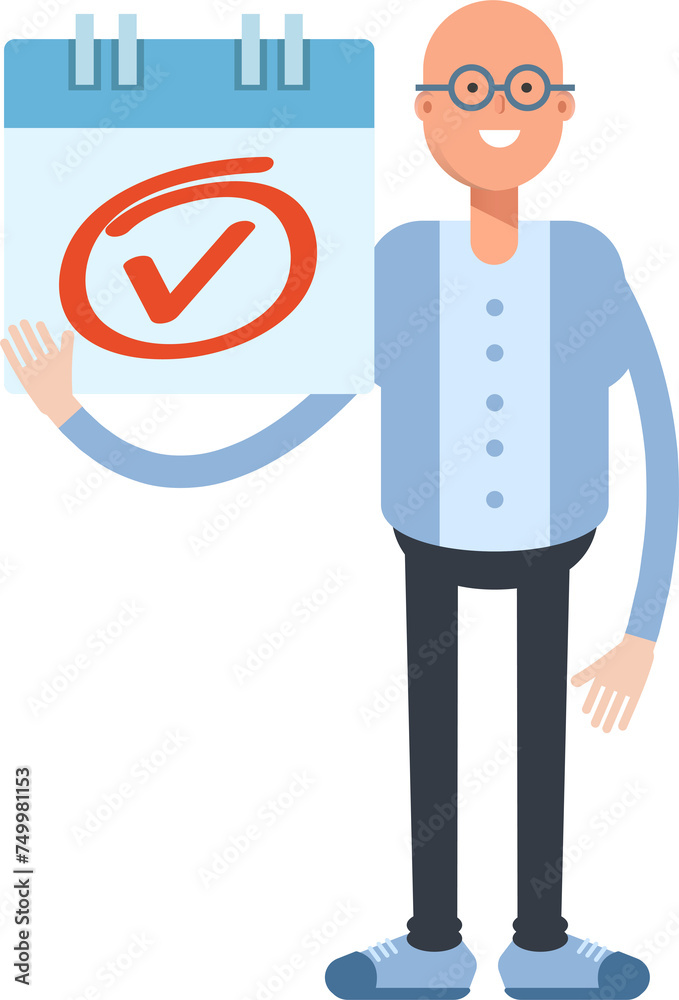 Bald Man Character and Check Mark Sign
Bald Man Character and Check Mark Sign