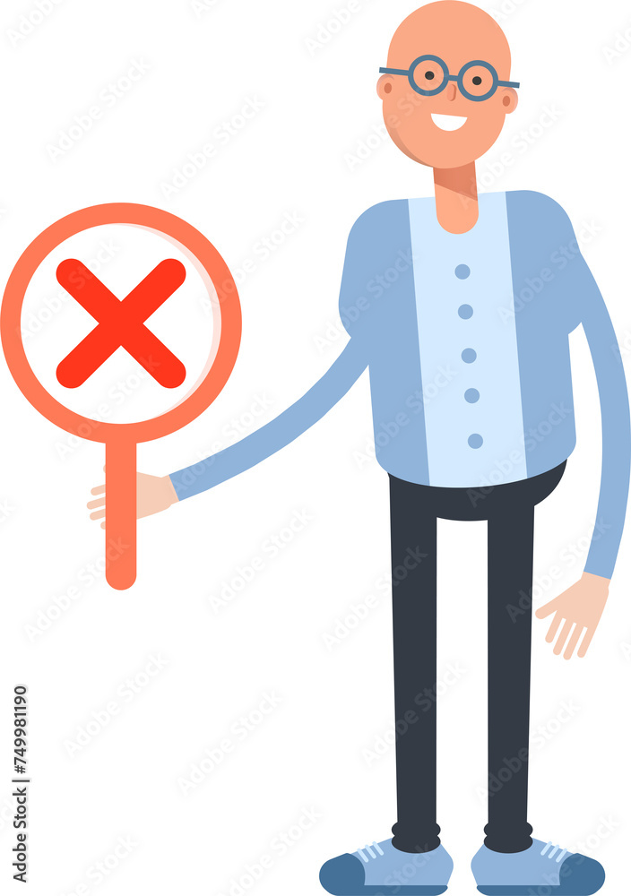 Bald Man Character Showing Wrong Mark
Bald Man Character Showing Wrong Mark