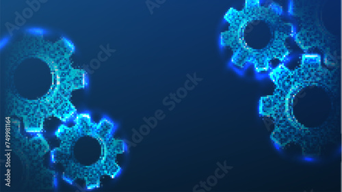 Gear, Cog wheel. Transmission concept. Mechanical technology machine, Industry development, engine work, business solution, team work concept, Abstract low poly, Triangle, dot, line, polygon.