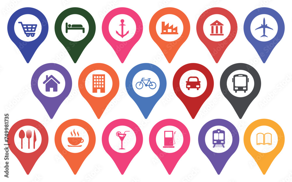 Location map pointers Placeholder with colorful icons Location map pointers Placeholder with colorful icons
