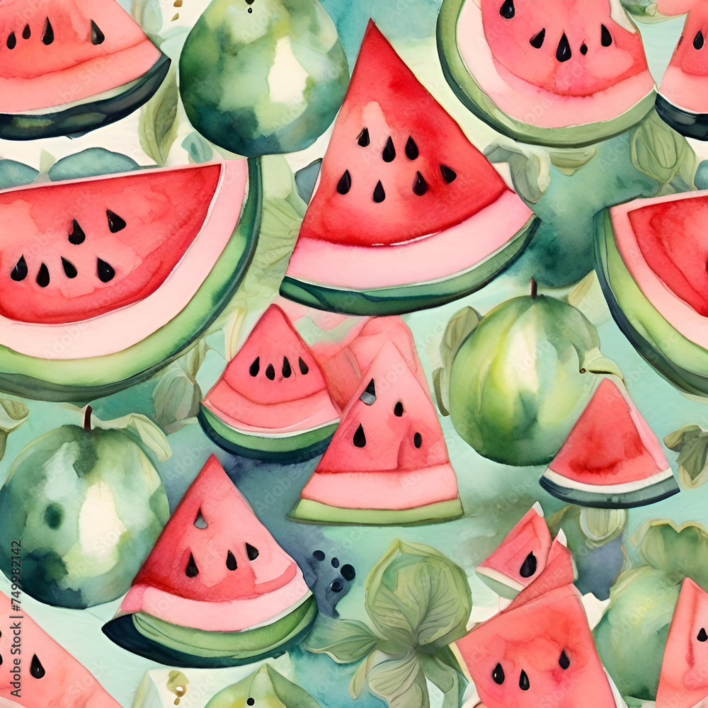 Watercolor watermelon pattern, generative ai Watercolor watermelon pattern, generative ai