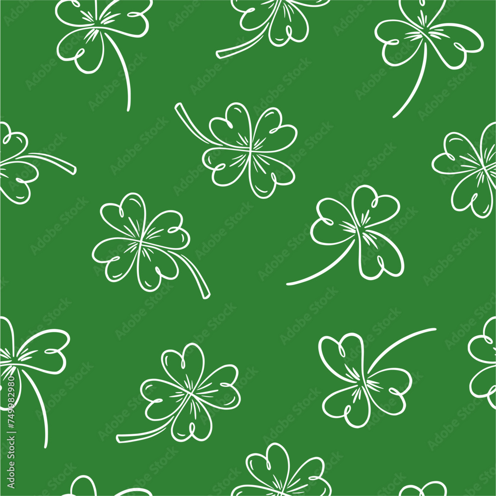 Vector seamless pattern of clover leaves hand-drawn in doodle style. St. Patrick's Day. An Irish illustration. Vector seamless pattern of clover leaves hand-drawn in doodle style. St. Patrick's Day. An Irish illustration.