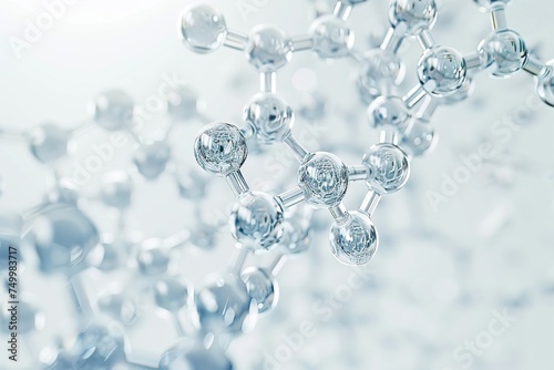 White Technology-themed Water Molecule on Light Background with Molecular Structure - Science and Technology Illustration Design 3D Render