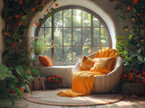 Cozy countryside whimsical bohemian reading nook