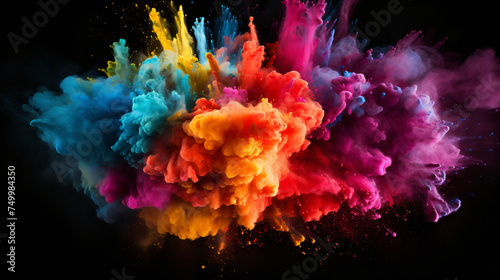 A colorful powder explosion on a black background