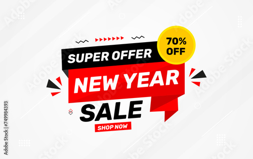 New Year Offer Sale Banner vector template. New Year Discount vector graphic element. Super shop label Promo design. Product opening festival background collection.