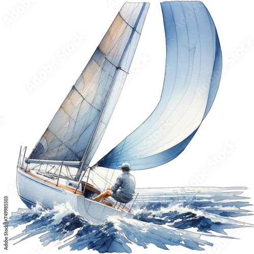 Spring sports sailing style watercolor transparent background