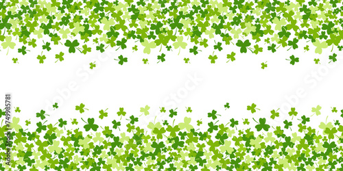 St. Patrick's Day horizontal banner with green clover leaves with an open space at the center for your text. Vector illustration