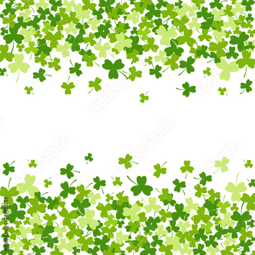 St. Patrick's Day banner with green clover leaves with an open space at the center for your text. Vector illustration © Ann
