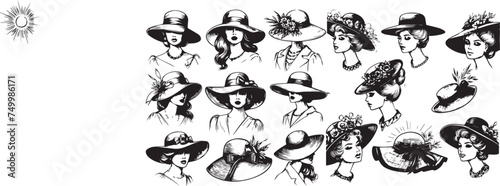 set of vintage women hats silhouette
