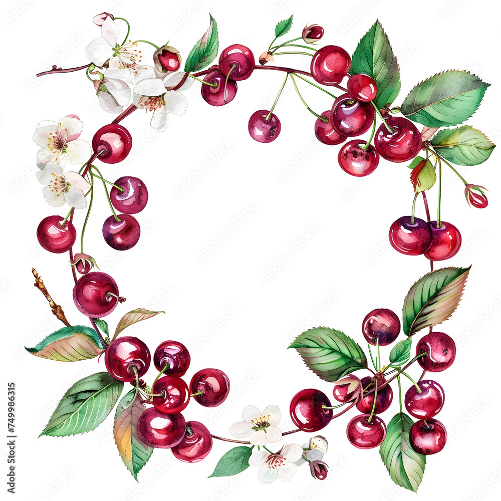cherry watercolor picture isolated on white background PNG transparent background. cherry watercolor picture isolated on white background PNG transparent background.