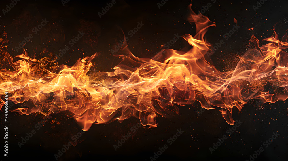 Fototapeta premium horizontal line of fire flames on black background