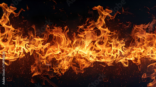 close up of orange fire flame line on black background