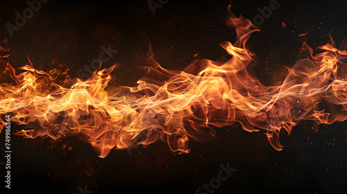 horizontal line of fire flames on black background