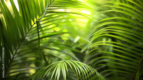 Green palm leaves background  summer atmosphere 