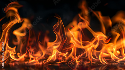 close up of orange fire flames on black background