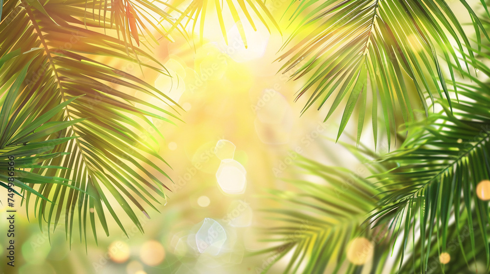 Green palm leaves background, summer atmosphere Green palm leaves background, summer atmosphere