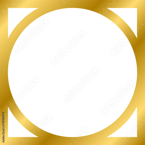 Gold shiny glowing vintage square and circle frame with shadows isolated on white background. Gold realistic square border. illustration