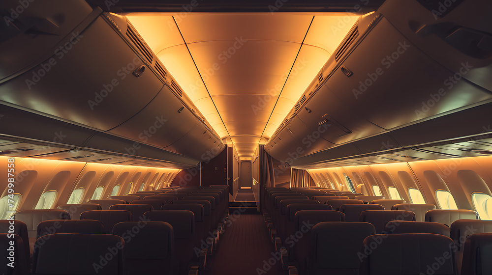 interior of an airplane - a cabin inside a commercial airline aircraft