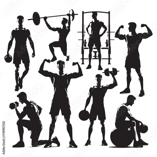 Fitness Titan: Vector Gym Man Silhouette - Harnessing Strength and Determination in Pursuit of Health and Wellness. gym man illustration, gym person vector.