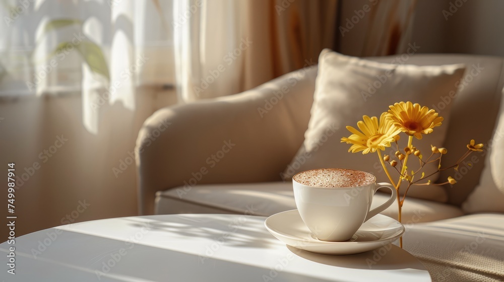 empty table for product photography,cup of coffee with foam on the table in the leaving room horizontal composition empty table for product photography,cup of coffee with foam on the table in the leaving room horizontal composition