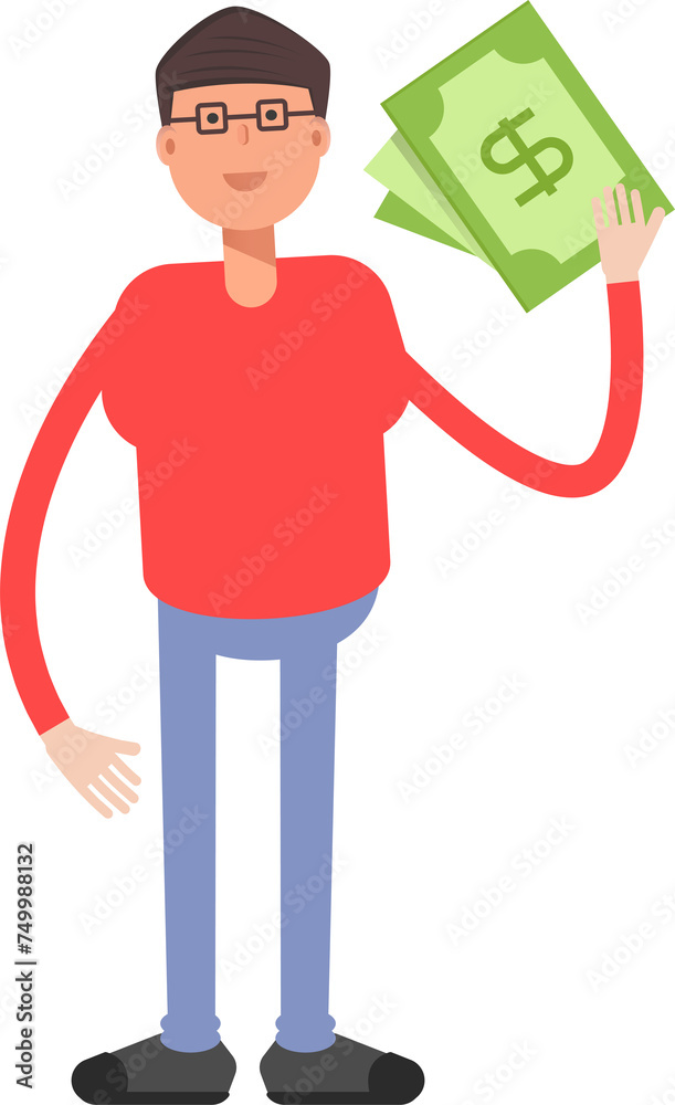 Nerd Boy Character Holding Dollar Banknotes
Nerd Boy Character Holding Dollar Banknotes