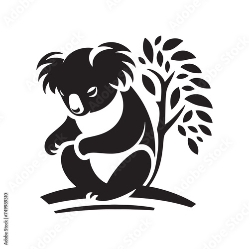 Koala Serenity: Vector Koala Silhouette - Embracing the Peaceful Charm of Australia's Beloved Tree-Dweller. Koala Illustration, Koala Vector.