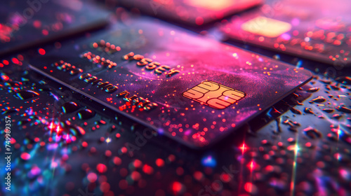 Technological shopping revolution: Illuminated credit cards ready for secure, futuristic shopping experiences photo