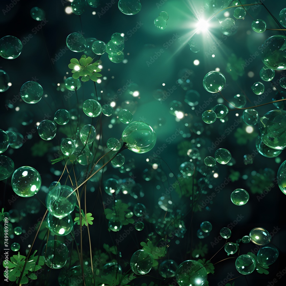 St. Patrick's Day wallpaper with shiny bubbles in rich emerald green tones