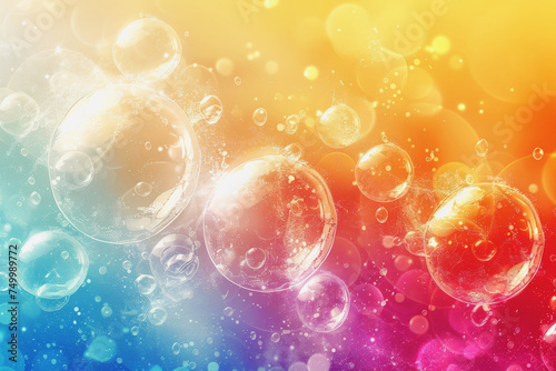 Abstract PC desktop wallpaper background with flying bubbles on a colorful background. AI Generated.