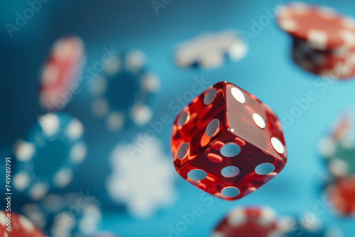 Red dice and casino chips for casino theme concept background. Generative AI photo