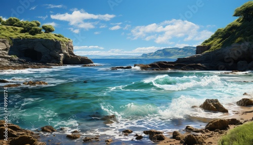 A rugged coastline with crashing waves © MH Art
