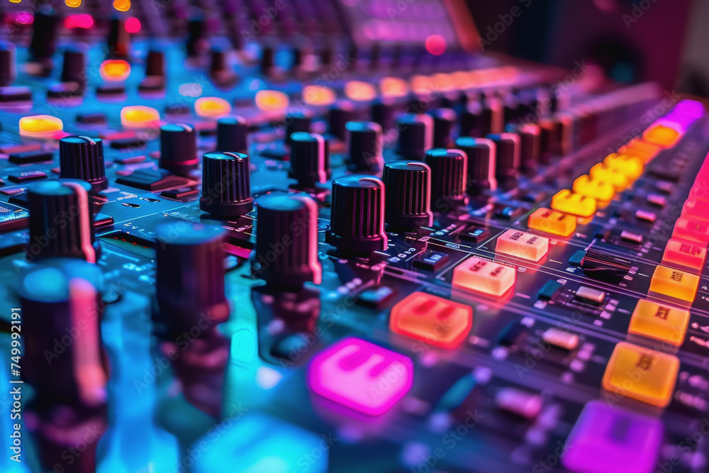 Fototapeta premium High-definition recording studio, crystal-clear sound with visually striking LED panel designs.