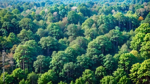 Natural scenery of a large, Green forest landscape, outdoor exploration of nature