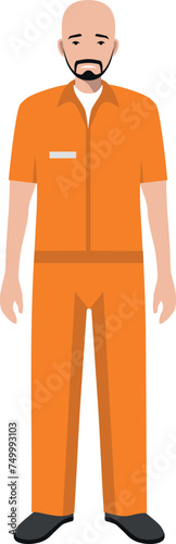 Standing Prisoner Person in Traditional in Prison Clothes Character Icon in Flat Style. Vector Illustration.