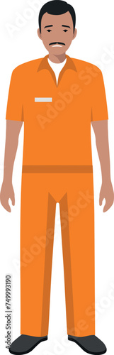 Standing Hispanic Prisoner Person in Traditional in Prison Clothes Character Icon in Flat Style. Vector Illustration.