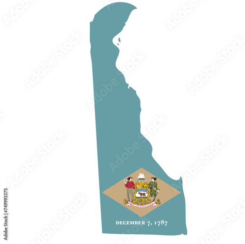 Outline of the borders of the U.S. state of Delaware with a flag photo