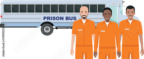 Group of Standing Prisoner Person in Traditional in Prison Clothes Character Icon in Flat Style. Vector Illustration.